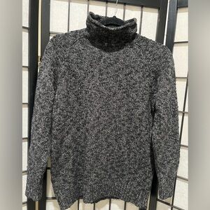 L.L. Bean FUNNEL NECK MARLED NAVY CLASSIC FISHERMAN Knit Sweater, WOMEN SIZE MP